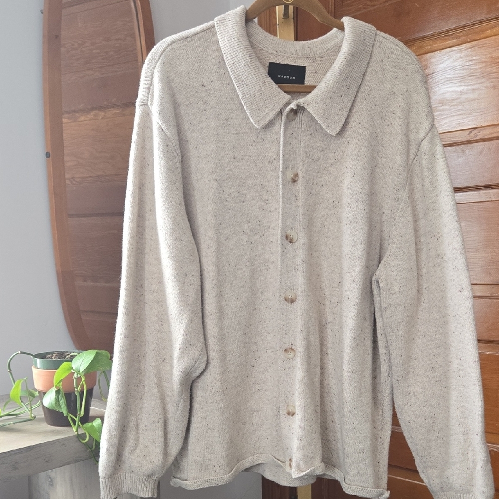 PacSun Heathered Oatmeal Boxy Cotton Cardigan XL